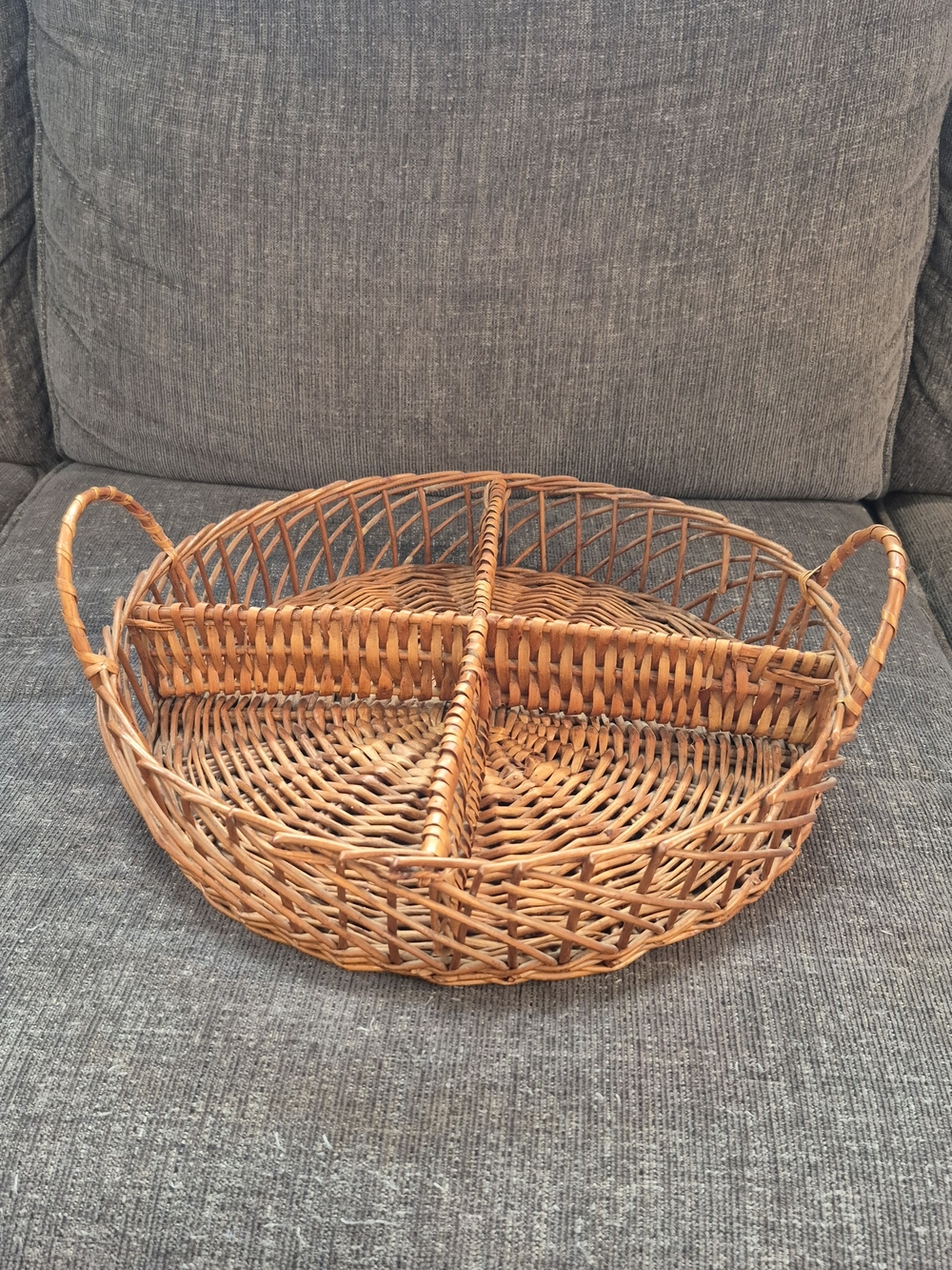Woven Rattan Divided Serving Basket - Natural Brown
